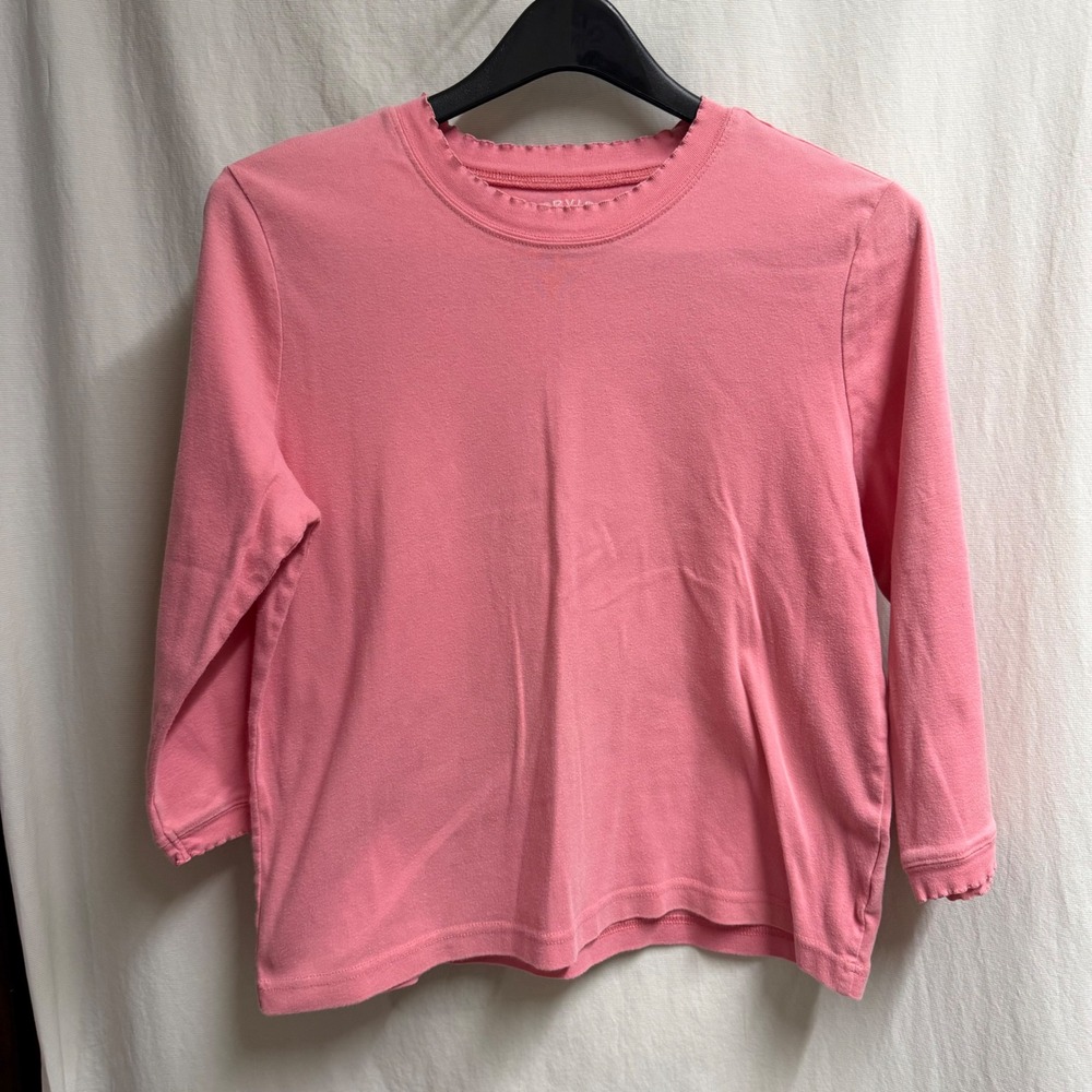Orvis Pink Cotton Lettuce Edge Crew Neck 3/4 Sleeve Tee Shirt Womens Medium